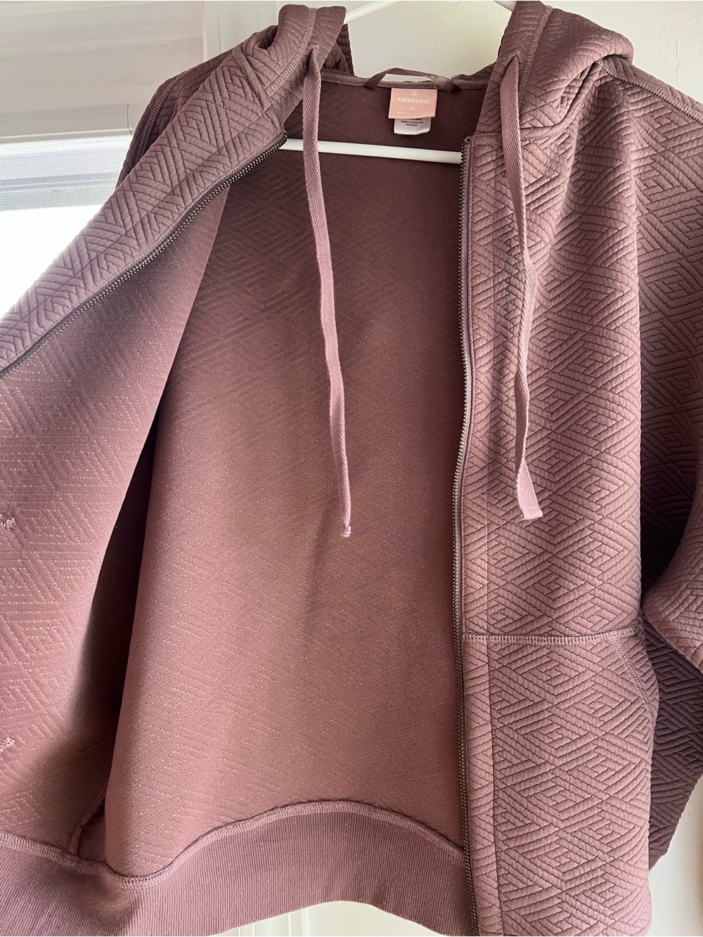 ThirdLove Quilted Zip Hoodie in Mauve - Picture 9 of 13